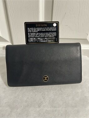 CHANEL Black Leather Clutch with Gold CC Emblem(comes with box and dust cloth)
